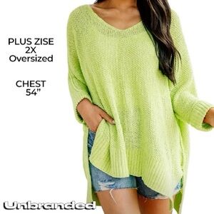 Lime Green Sweater Women’s Plus Size 2XL Oversized Acrylic